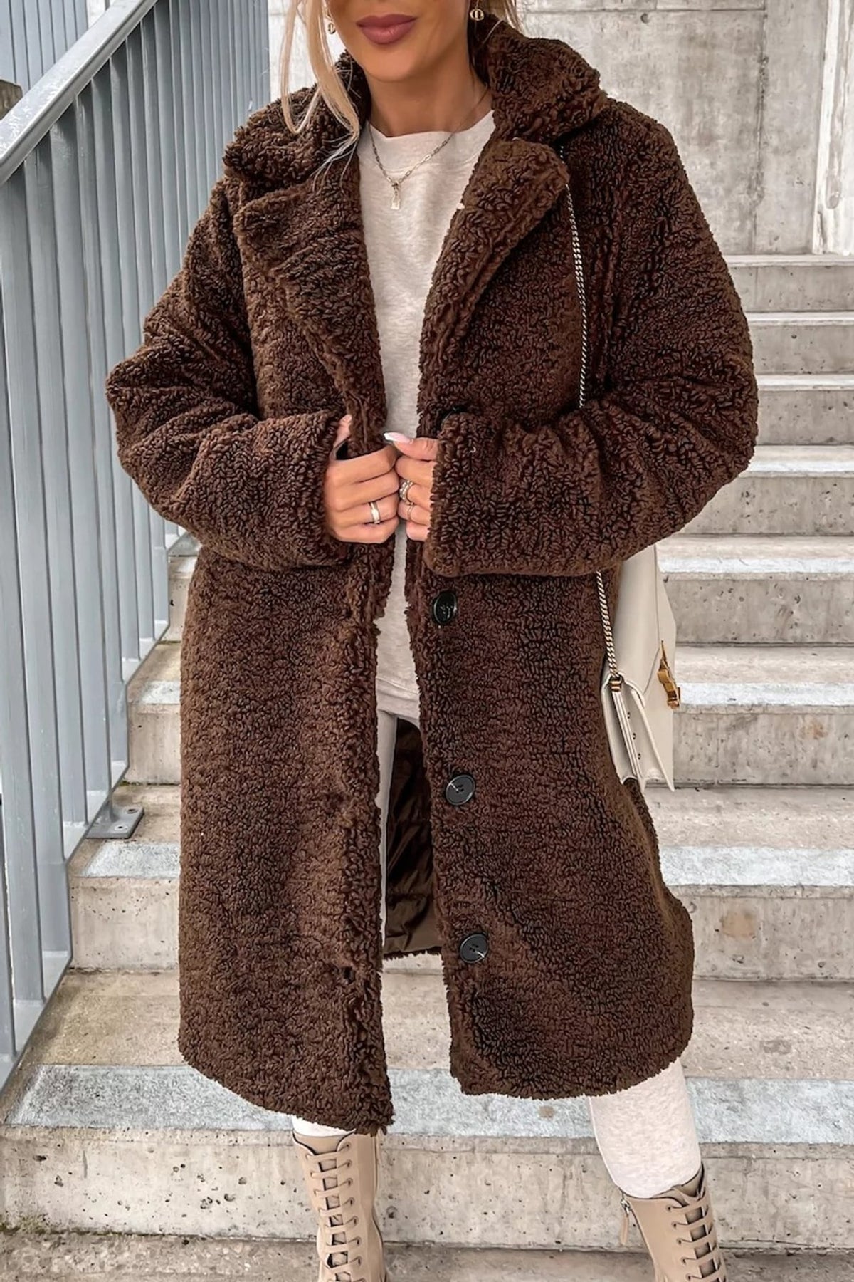 Léa Luxe Plush Lapel Long Coat