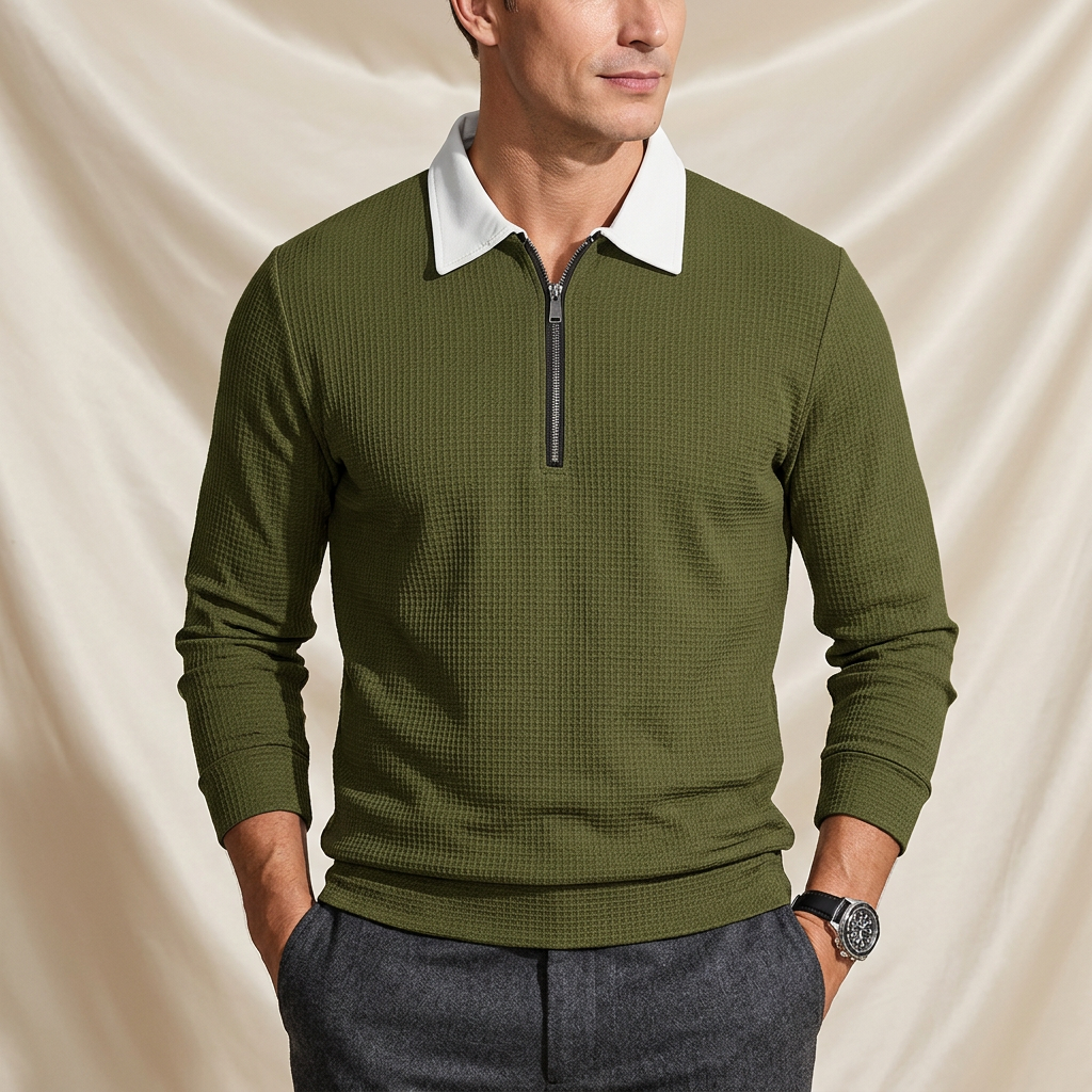 Clifford Waffle Knit Quarter-Zip Polo