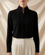 Léa Stand Collar Notch Long Sleeve Blouse
