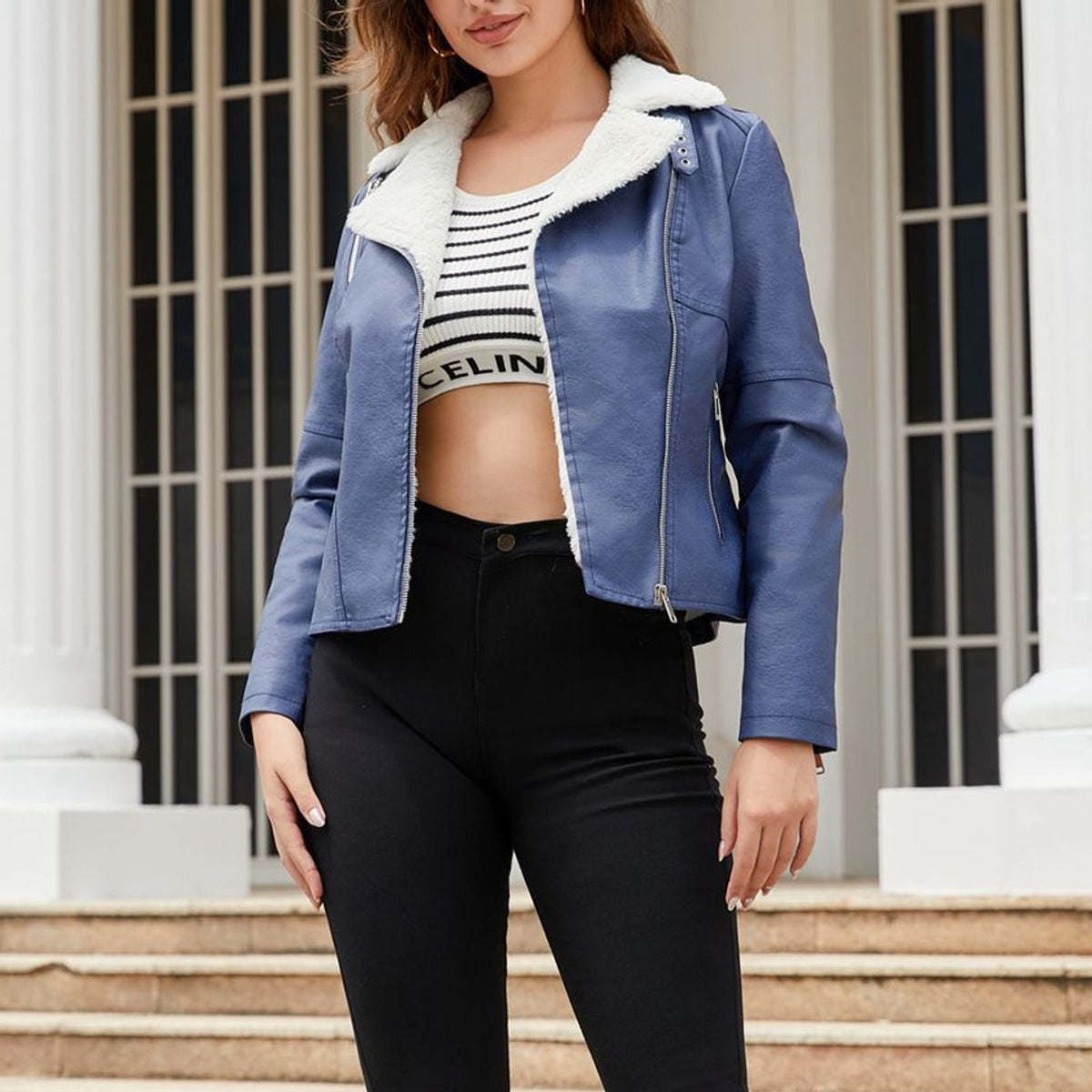 Penelope Vegan Leather Aviator Jacket