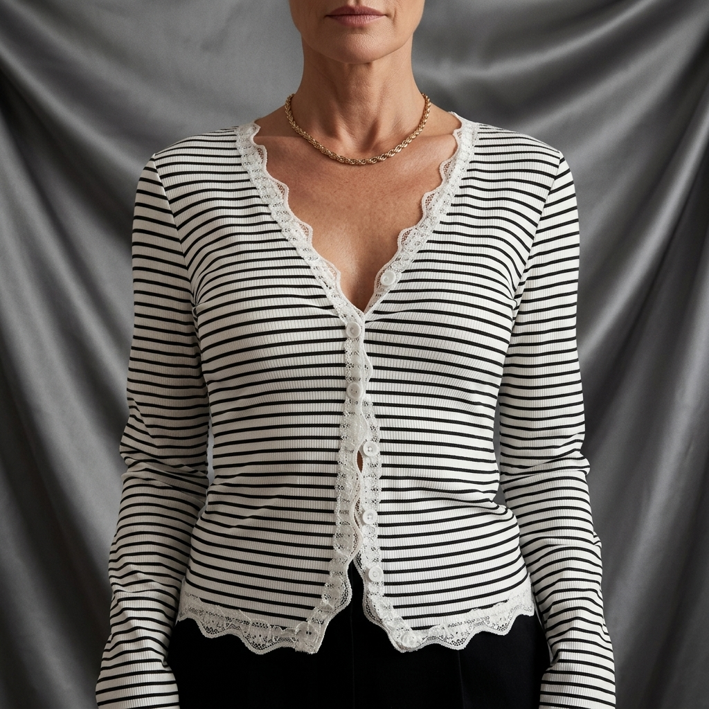 Léa Striped Lace Trim Knit Top