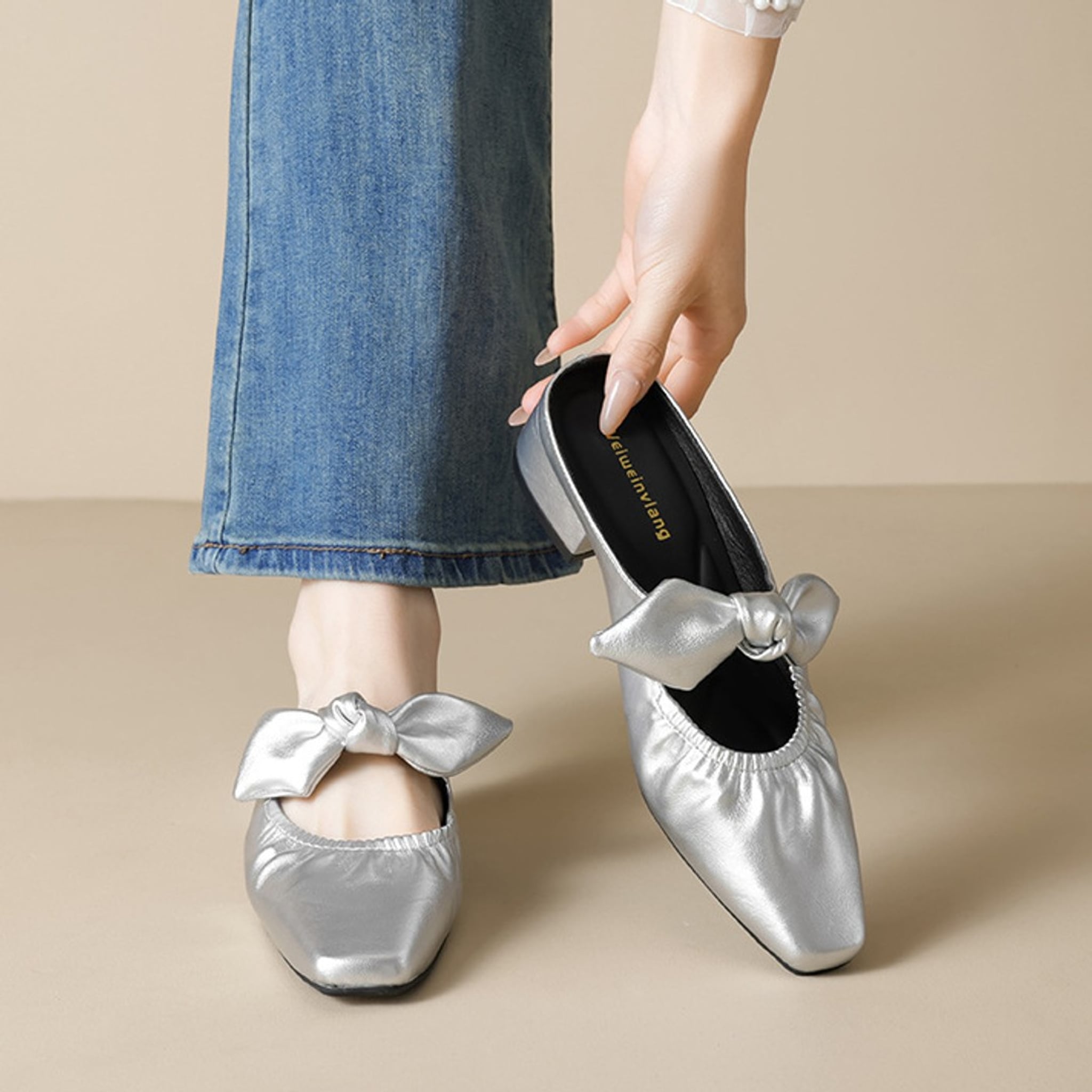 Élise Scrunched Bow Slip-On Mules
