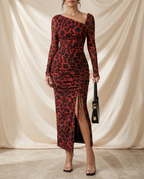 Léa Luxe Leopard Long Sleeve Bodycon Dress