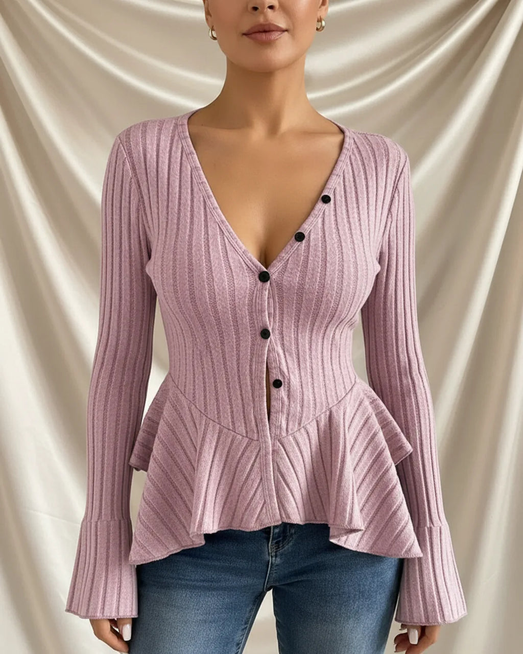 Léa Ruffled Peplum Knit Blouse