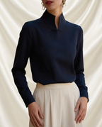 Léa Stand Collar Notch Long Sleeve Blouse