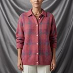 Penelope Plaid Knitted Button-Up Shirt Cardigan