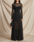 Odessa Sheer Mesh Sleeve A-Line Midi Dress