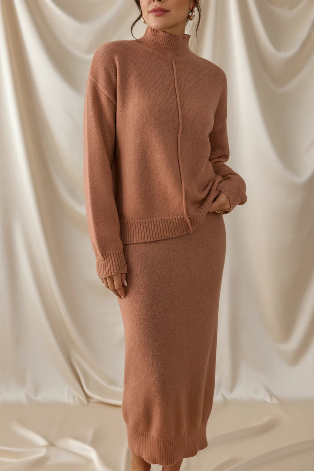 Léa Elegant Knit Turtleneck & Midi Skirt Co-Ord