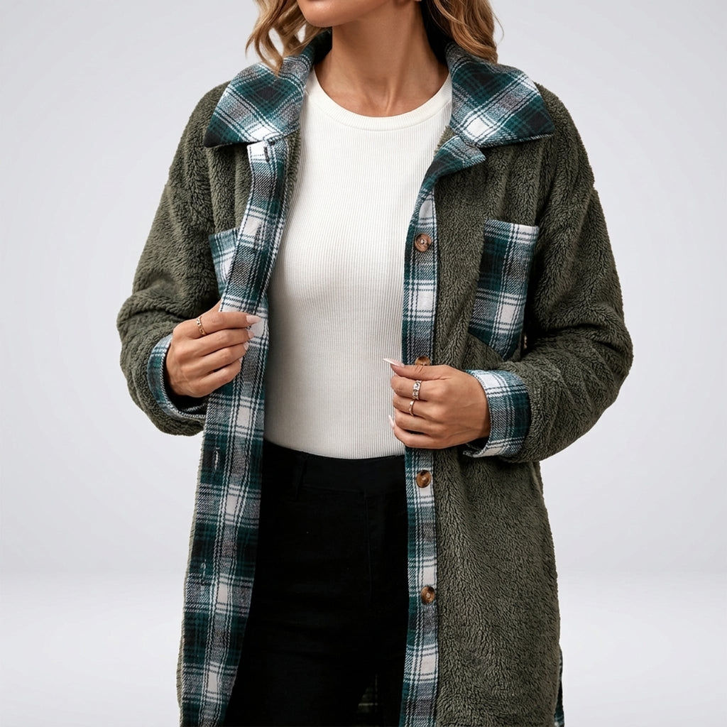 Léa Women's Plaid Plush Long Jacket