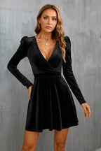 Léa Velvet V-Neck Long Sleeve A-Line Dress