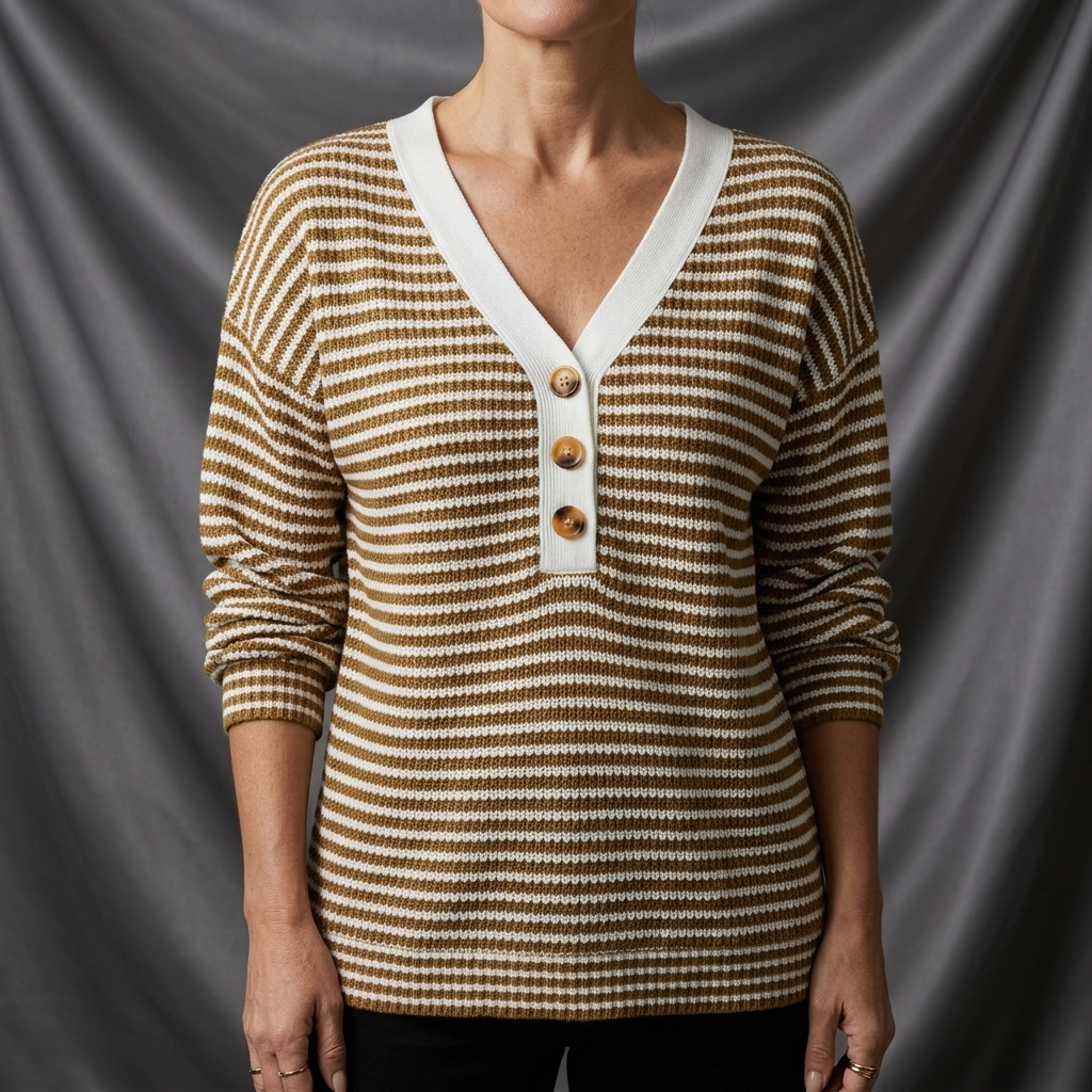 Léa Striped V-Neck Knit Long Sleeve Top