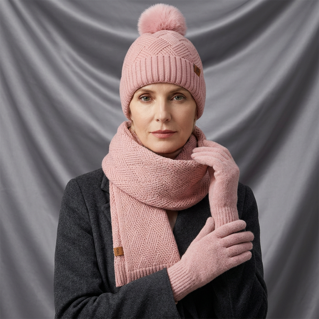Léa Cable Knit Pom Beanie Scarf Set