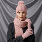 Léa Cable Knit Pom Beanie Scarf Set