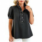 Léa Washed Denim Ruffle Blouse