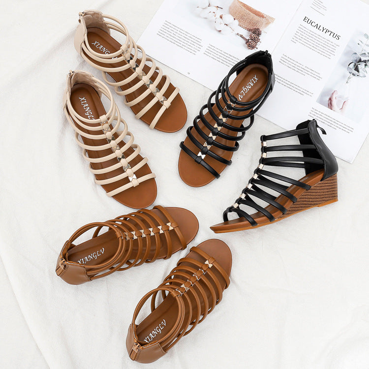Élise Ribbed Gladiator Wedge Vacation Sandals