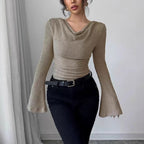 Léa Draped Neck Ribbed Sweater