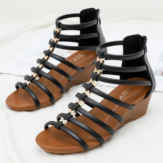 Élise Ribbed Gladiator Wedge Vacation Sandals