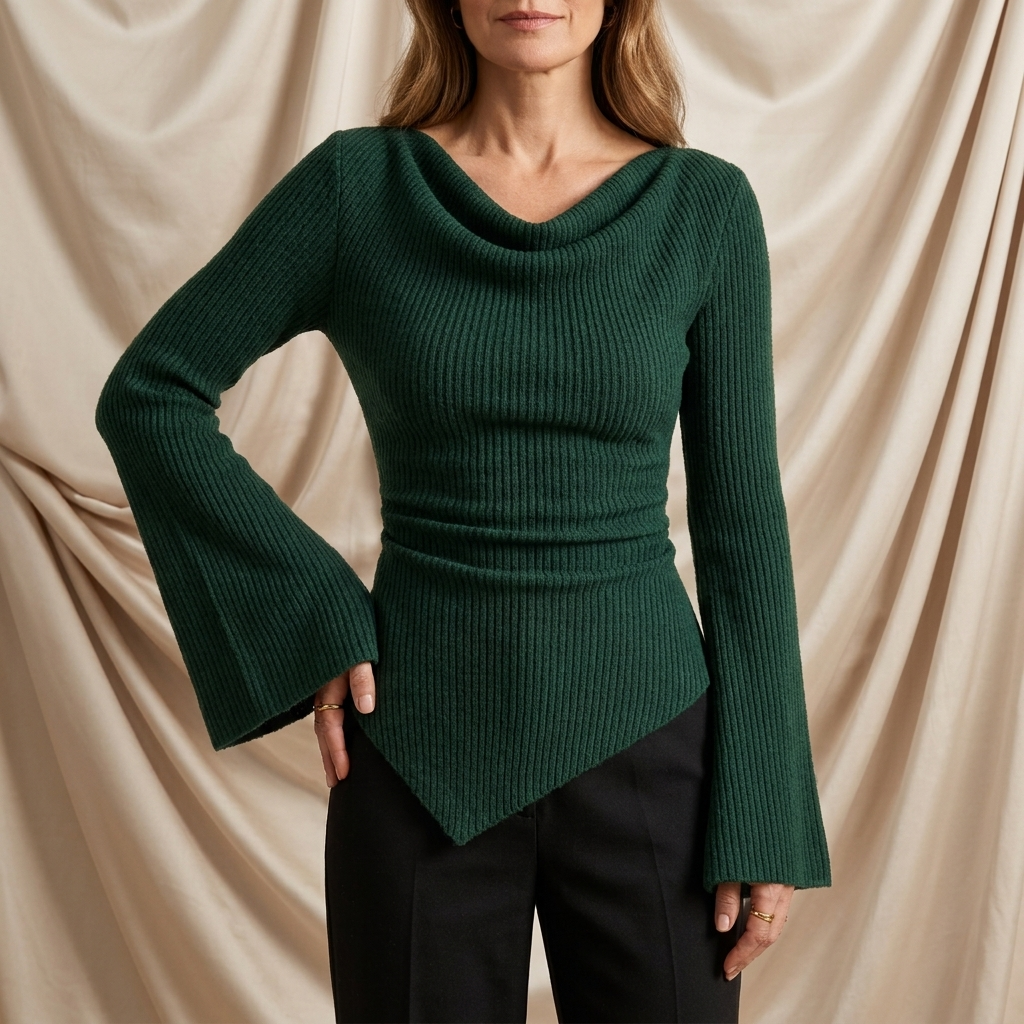 Léa Draped Neck Ribbed Sweater