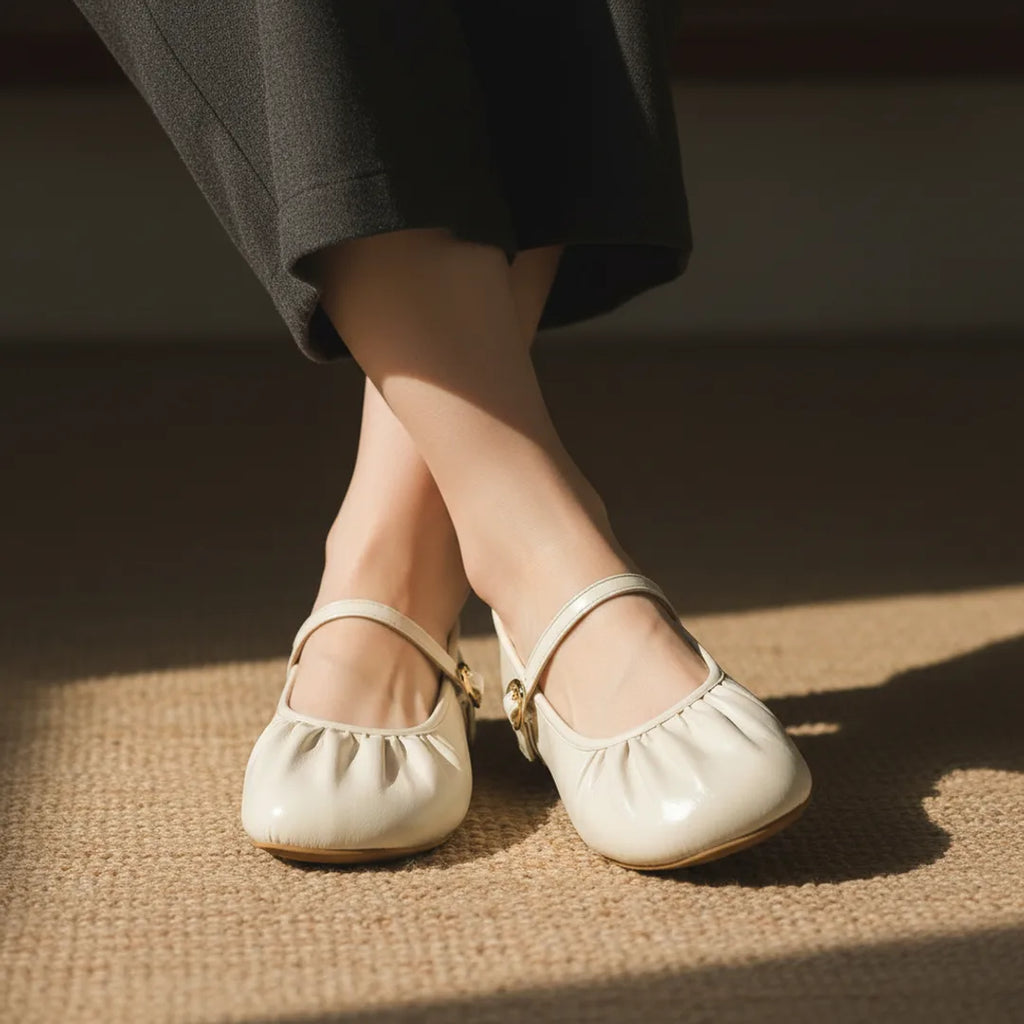Élise Soft Sole Scrunched Mary Jane Ballet Flats