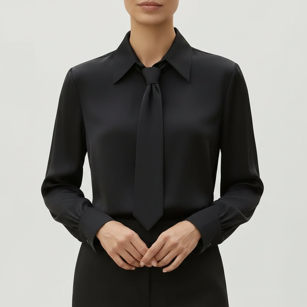 Léa Business Casual Tie-Front Long Sleeve Blouse