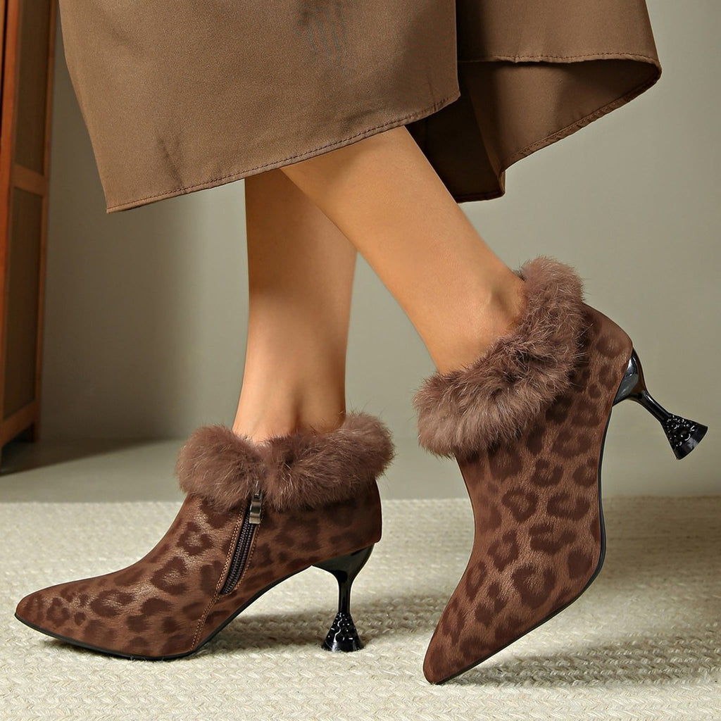 Élise Leopard Print Stiletto Ankle Boots