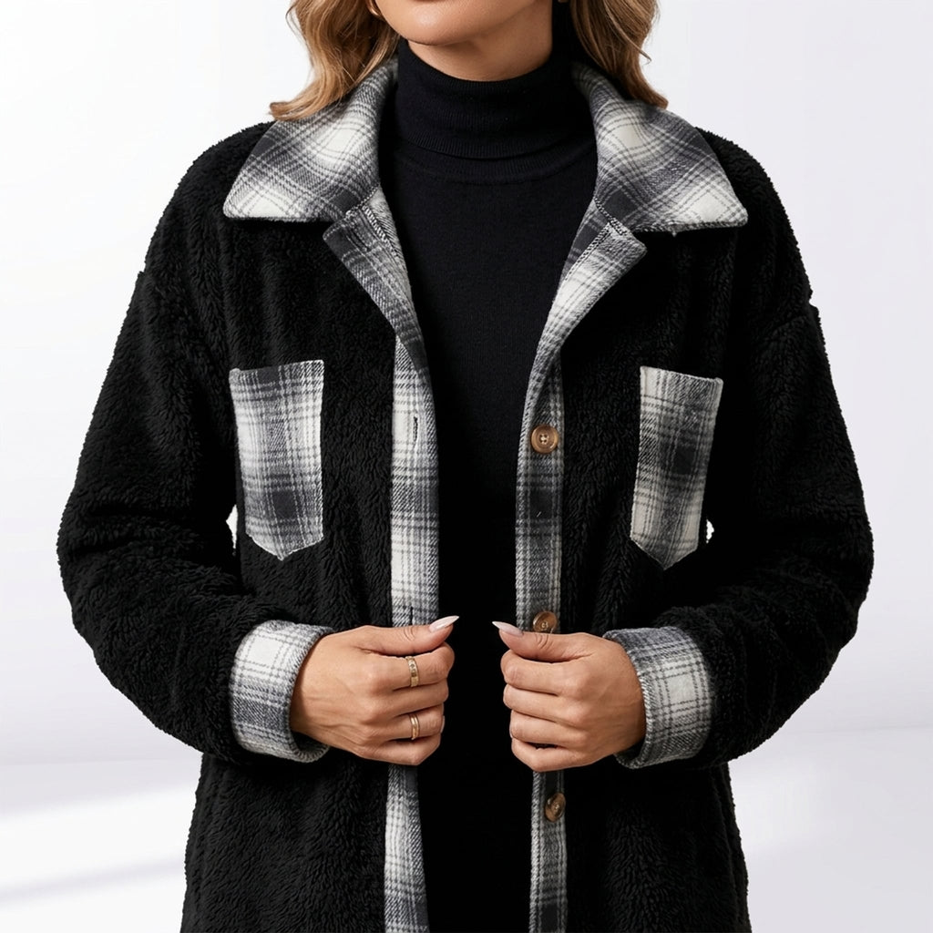 Léa Women's Plaid Plush Long Jacket