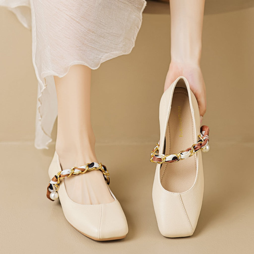 Élise French Scarved Square Toe Mary Jane Flats