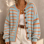 Penelope Striped Button-Front Relaxed Cardigan
