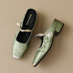 Élise Fleur-de-lis Mary Jane Embroidered Flats