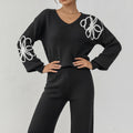 Léa Embroidered Floral Knit Sweater & Pant Set