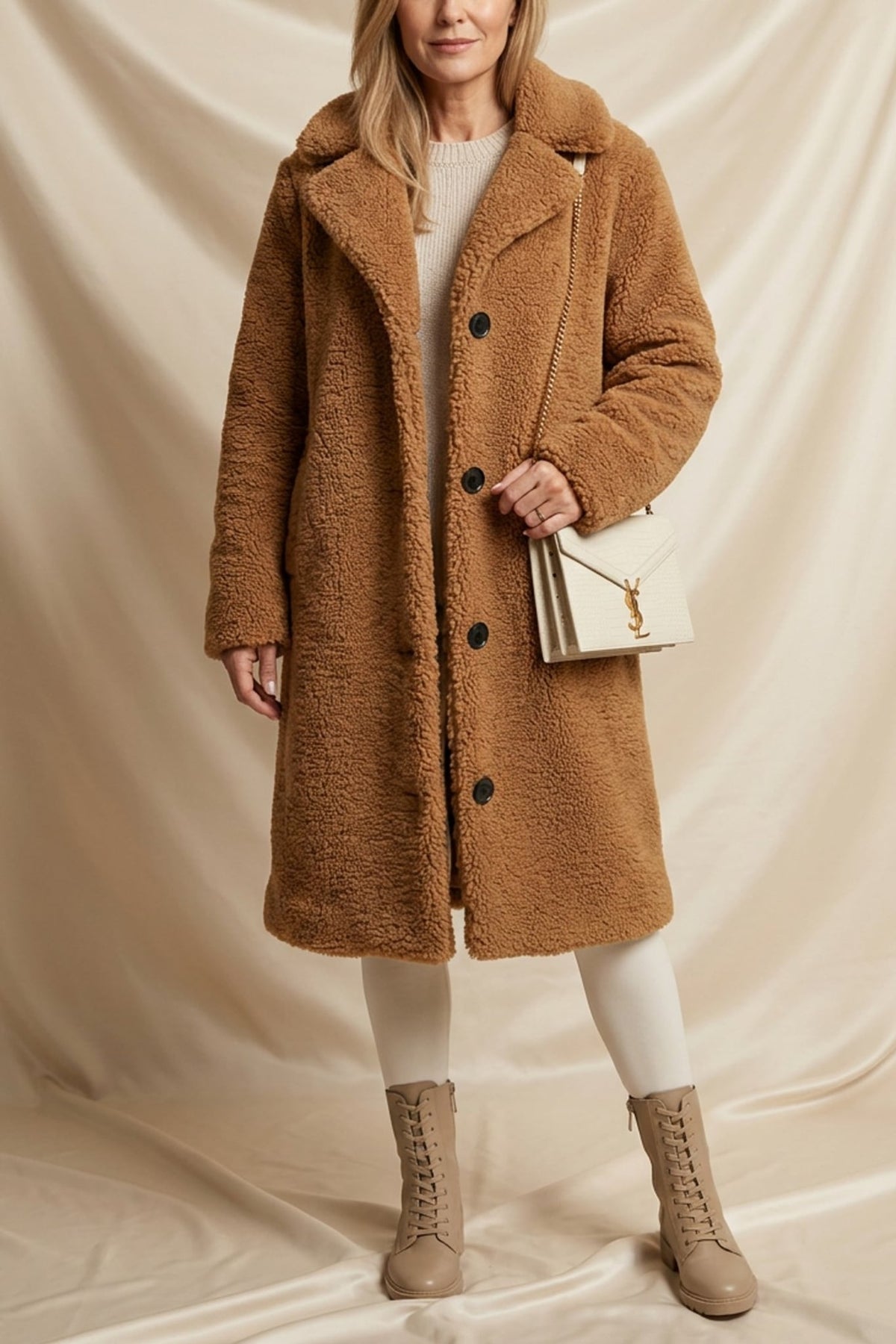 Léa Luxe Plush Lapel Long Coat
