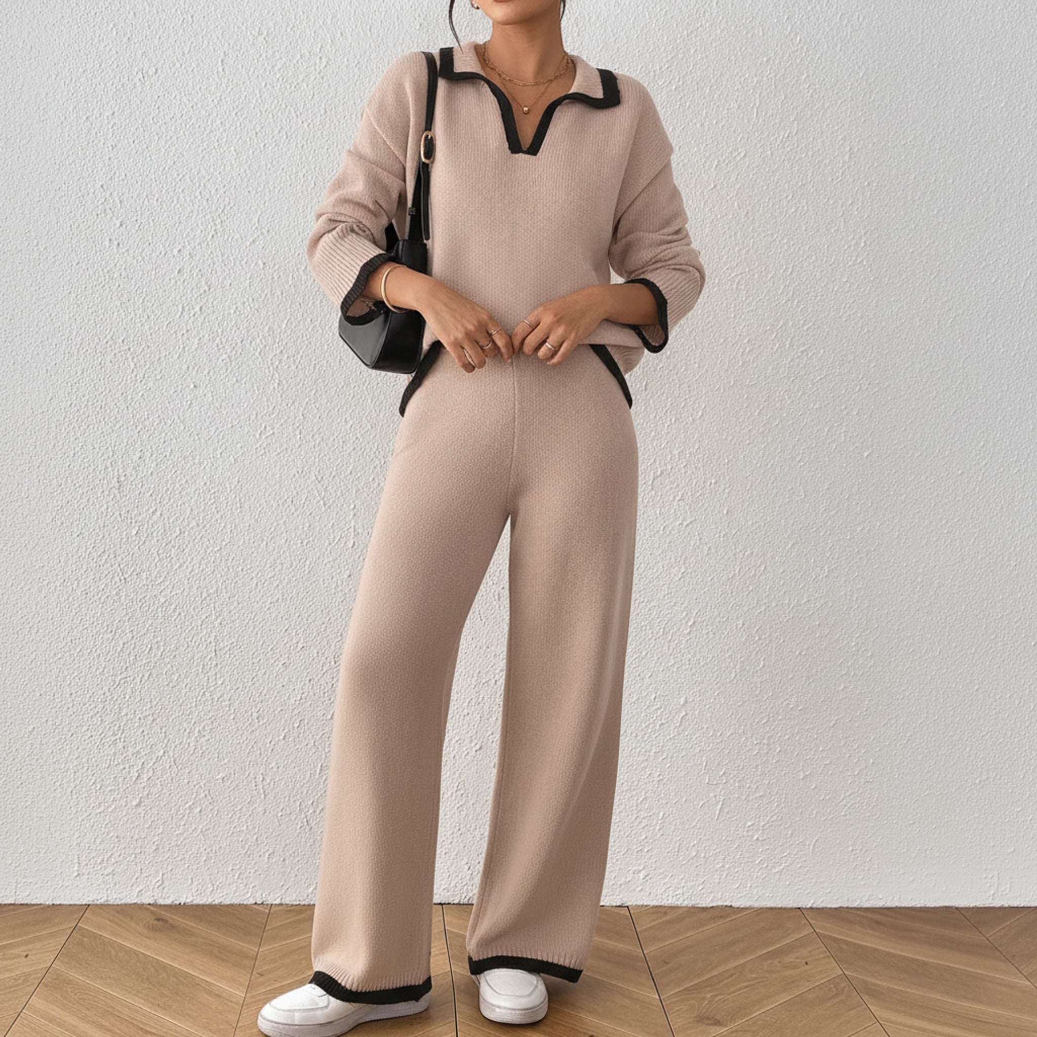 Léa Contrast Long Sleeve Loungewear Set