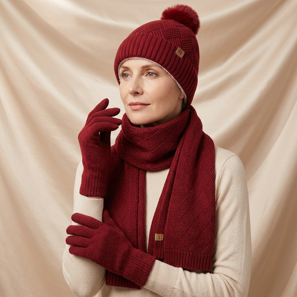 Léa Cable Knit Pom Beanie Scarf Set