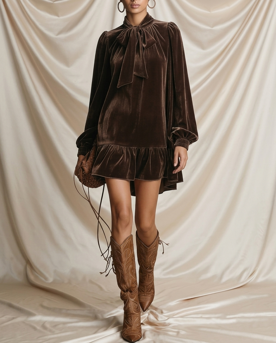 Léa Velvet Ruffle Hem Mini Dress