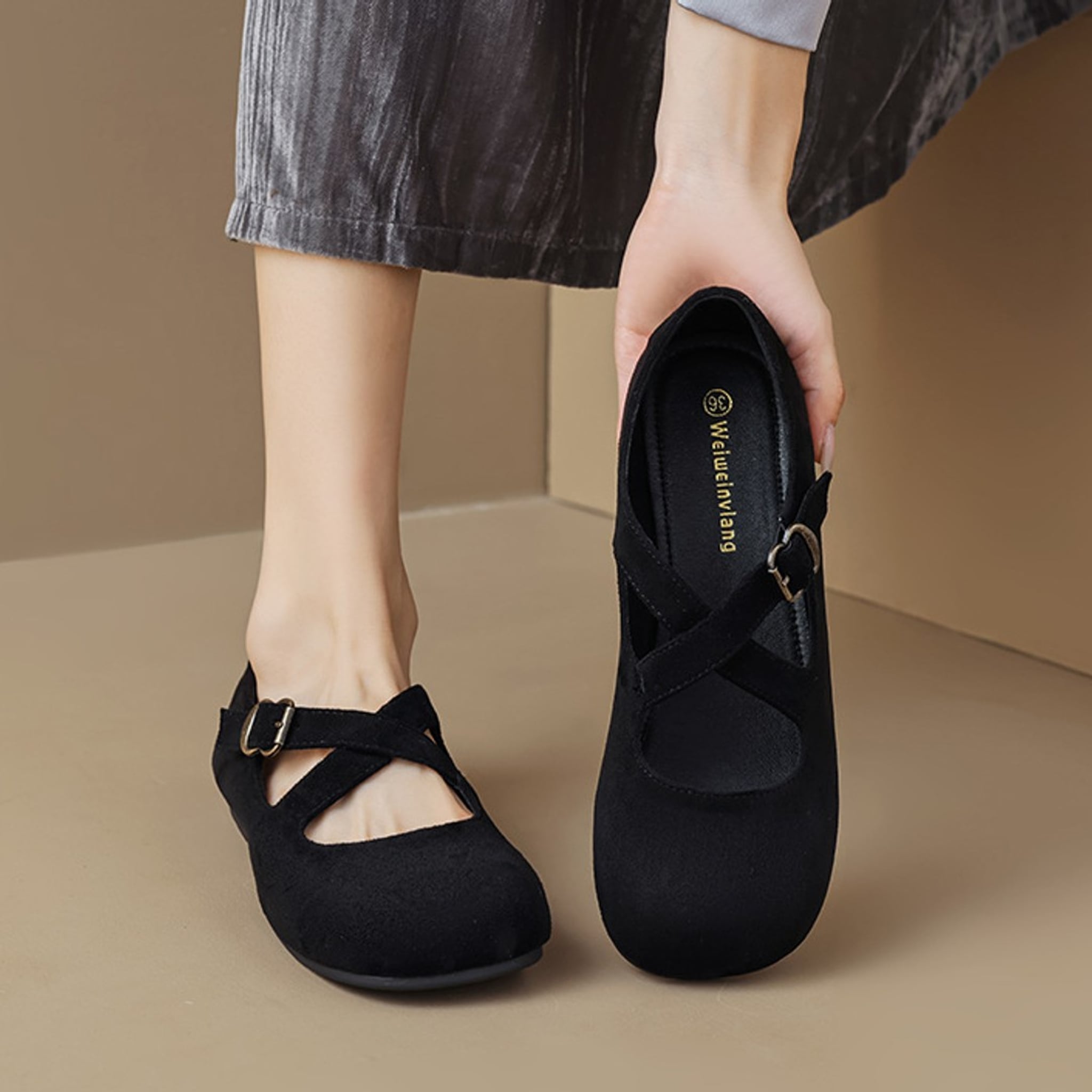 Élise Retro Cross-Strap Mary Jane Ballet Flats