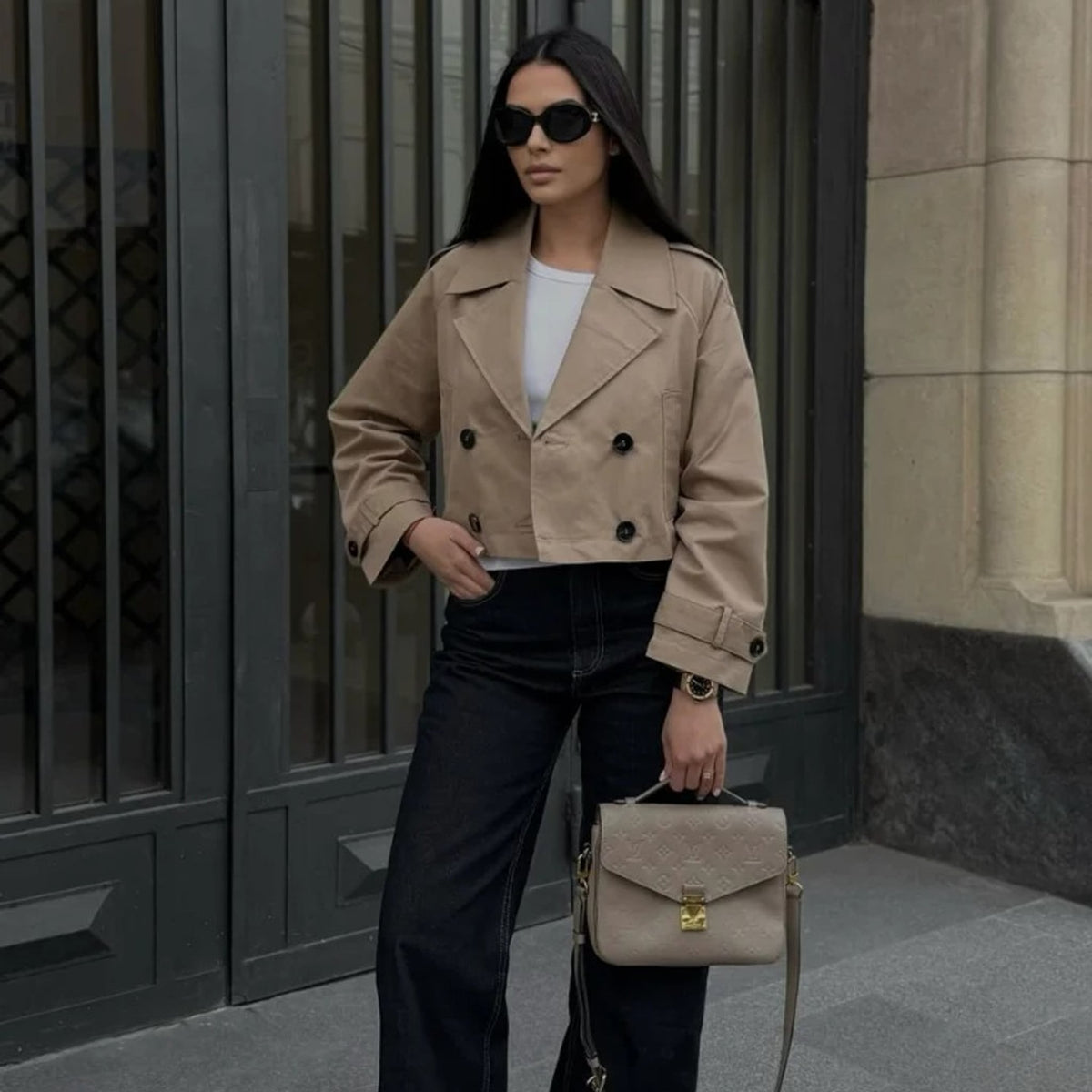 Léa Cropped Double-Breasted Trench Jacket