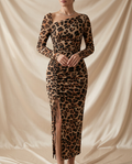 Léa Luxe Leopard Long Sleeve Bodycon Dress