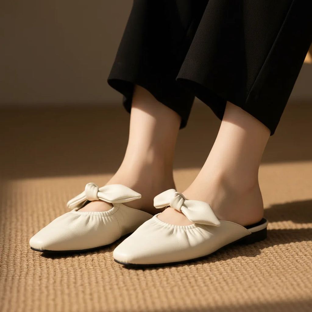 Élise Scrunched Bow Slip-On Mules
