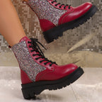 Penelope Sequin Sparkle Platform Lace-Up Boots