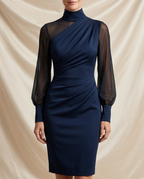 Avéra Sheer Sleeve Fitted Turtleneck Dress