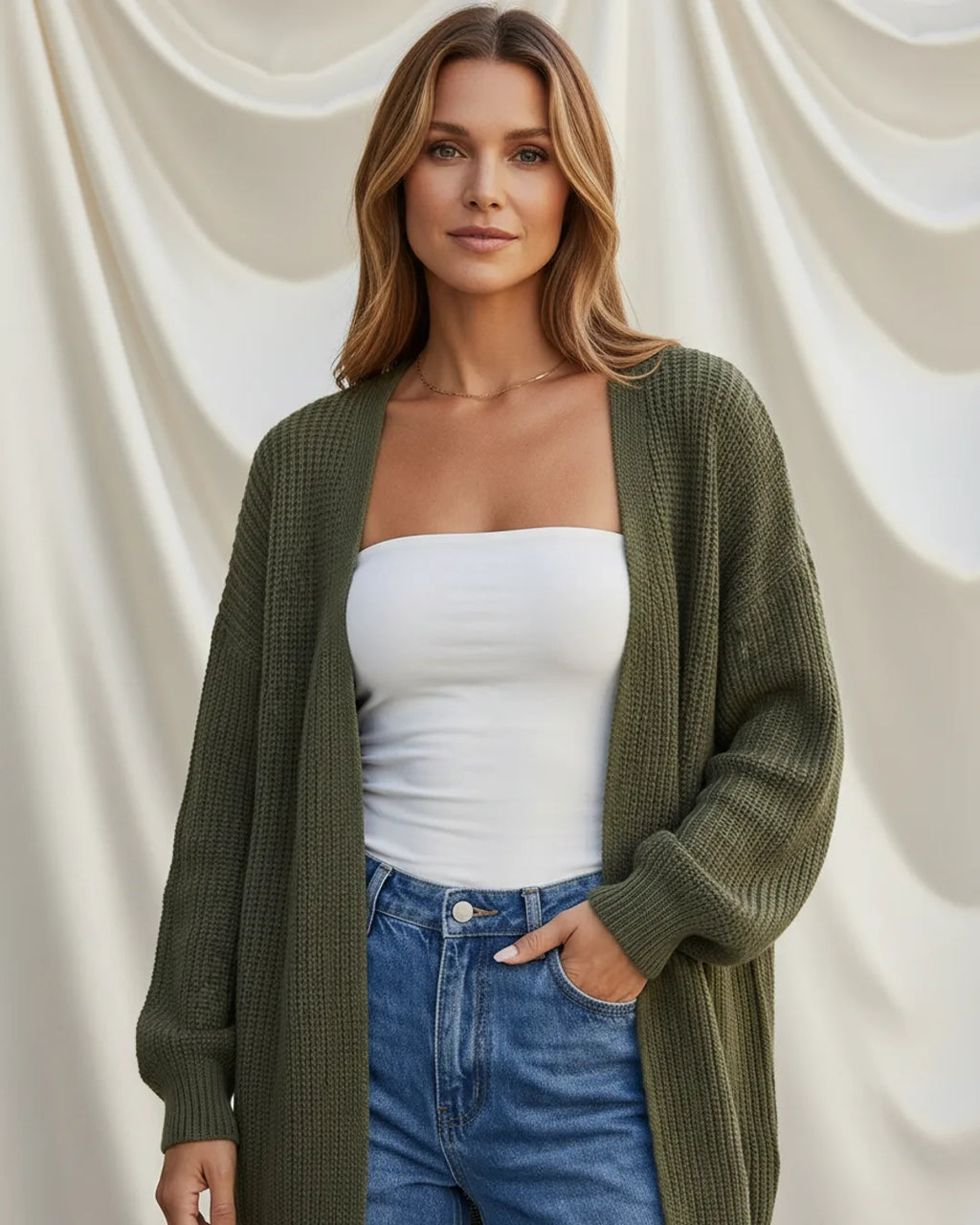 Léa Women's Green Soft-Knit Cardigan