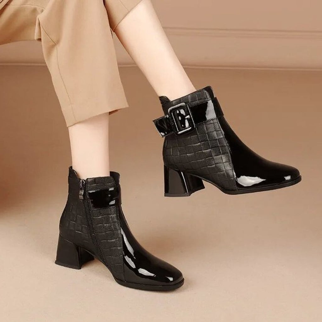 Élise Square Toe Chunky Heel Booties