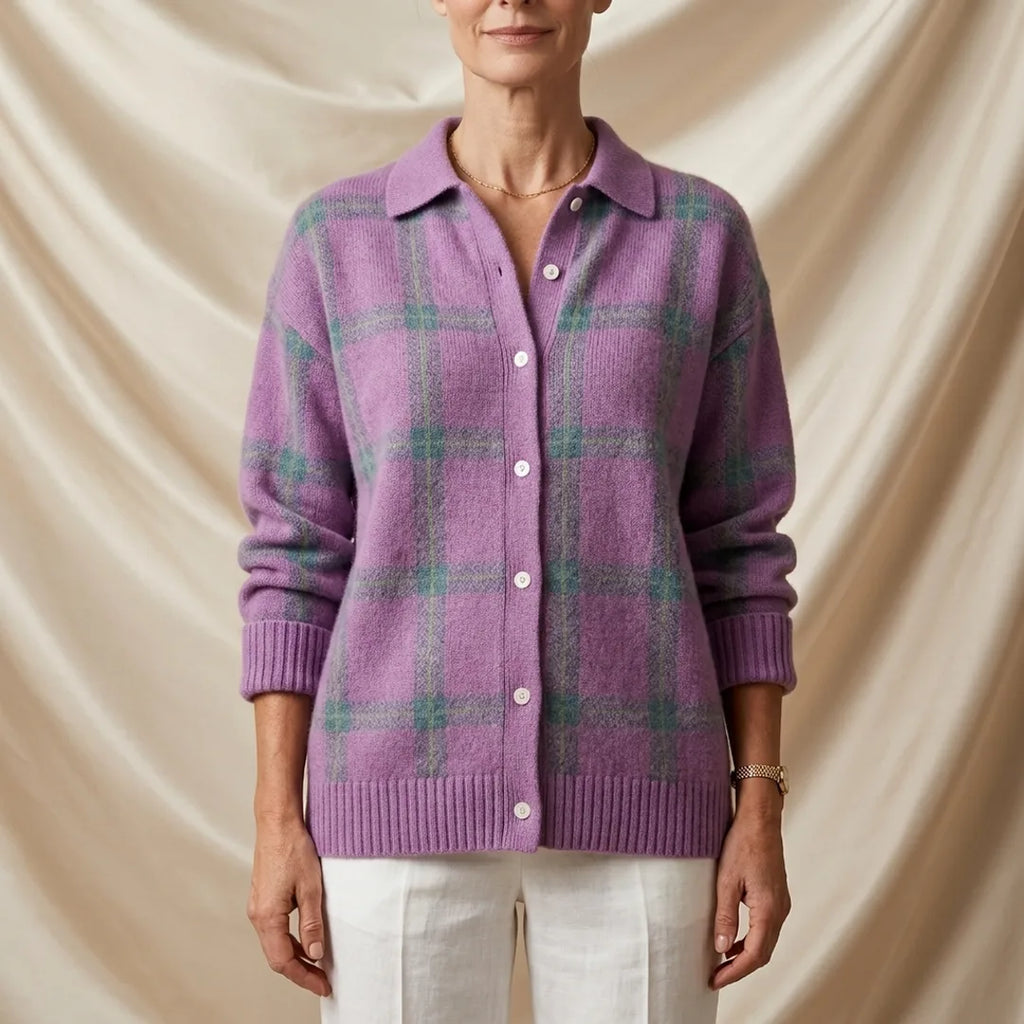 Penelope Plaid Knitted Button-Up Shirt Cardigan