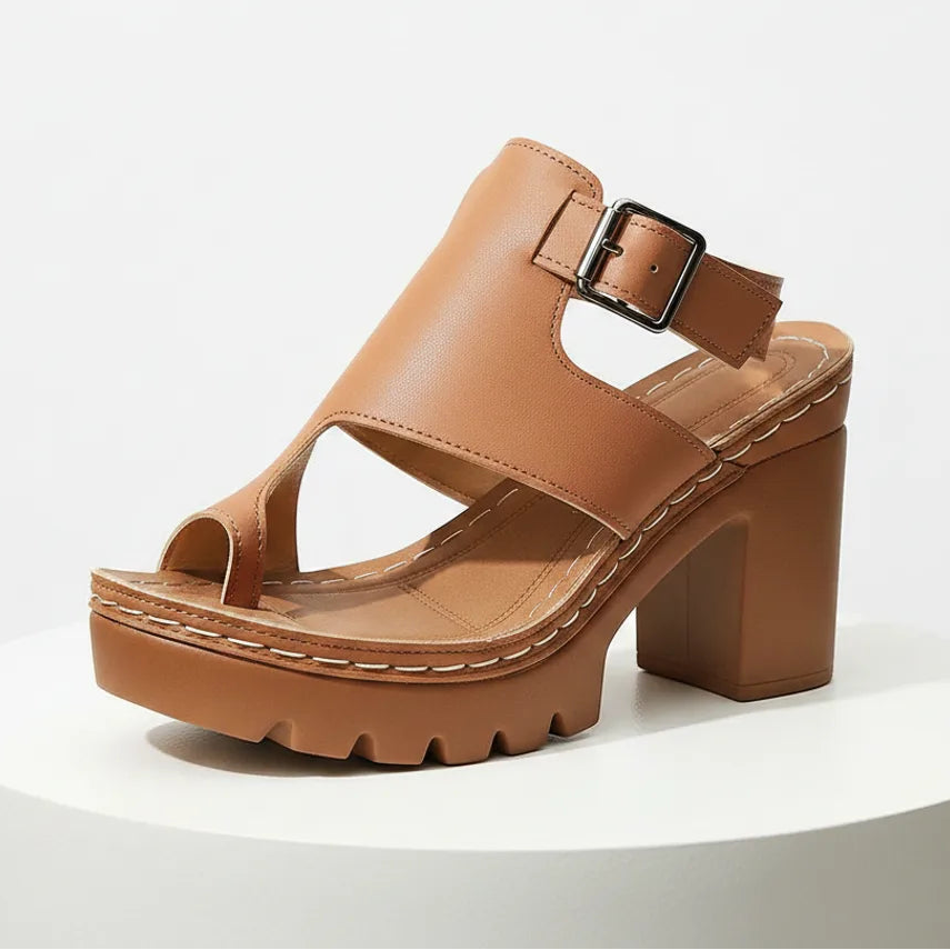 Élise Roman Buckle Chunky High Heel Sandals