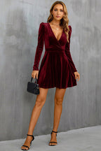 Léa Velvet V-Neck Long Sleeve A-Line Dress