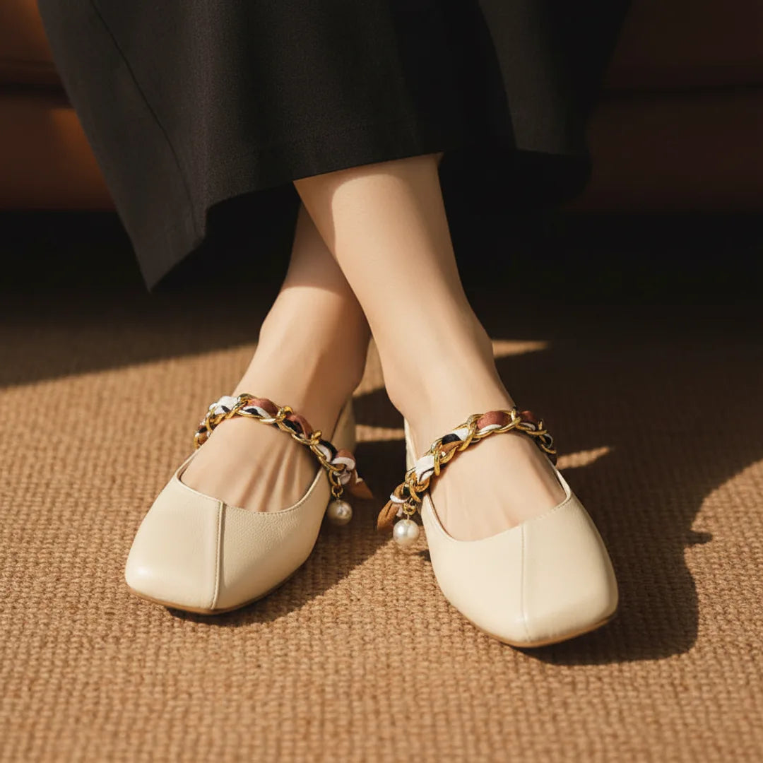 Élise French Scarved Square Toe Mary Jane Flats