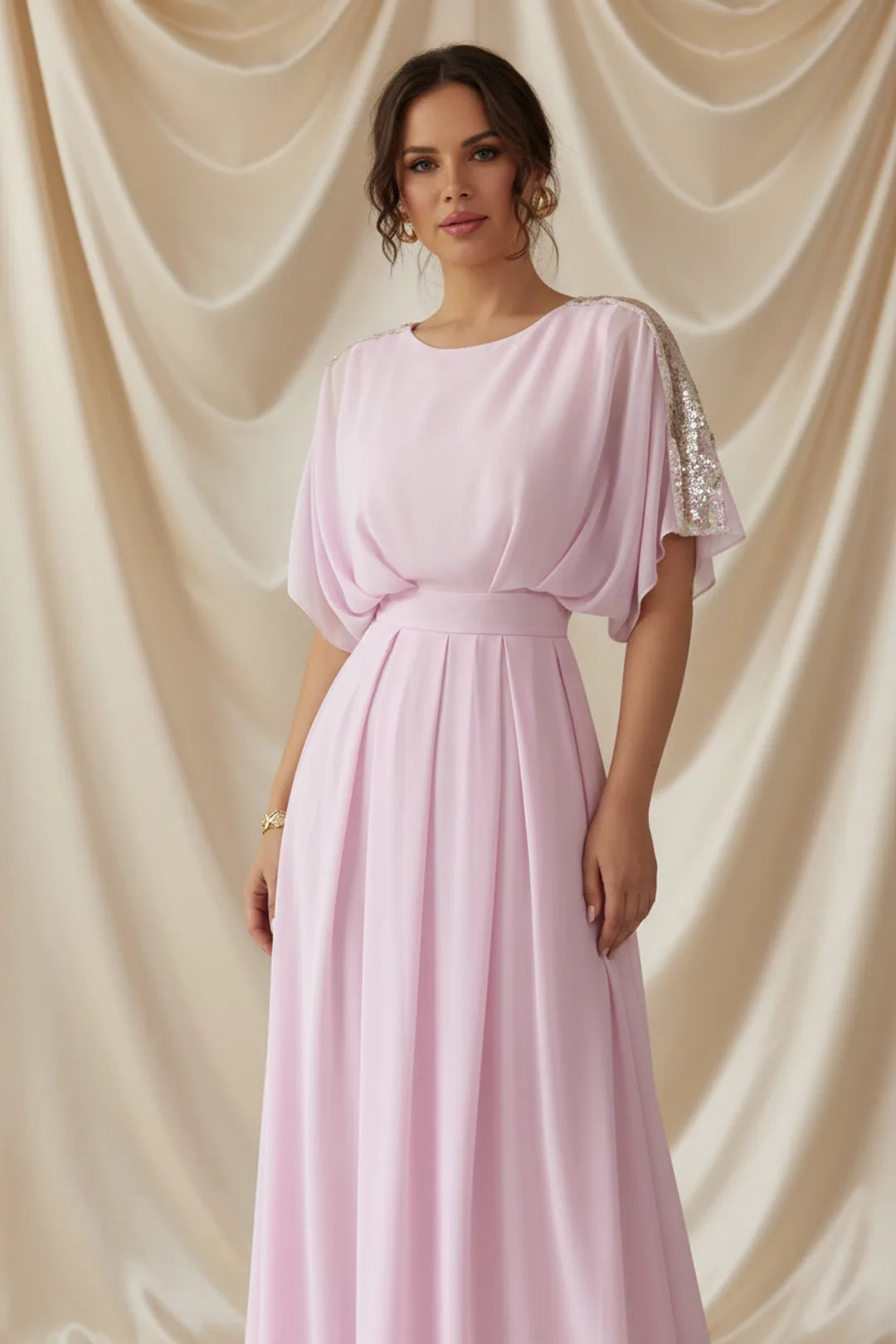 Léa Pink Floral Pleated Wedding Guest Dress