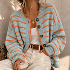 Penelope Striped Button-Front Relaxed Cardigan