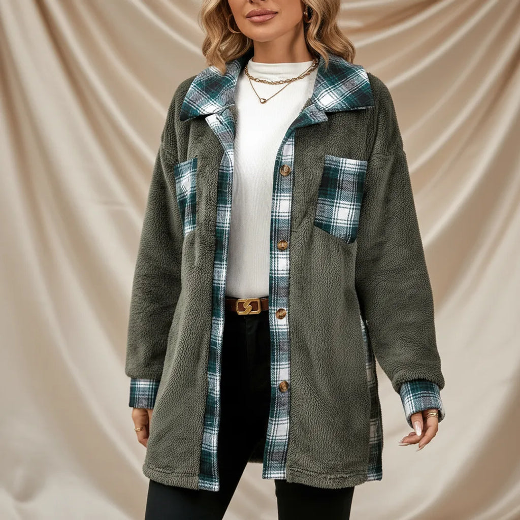 Léa Women's Plaid Plush Long Jacket
