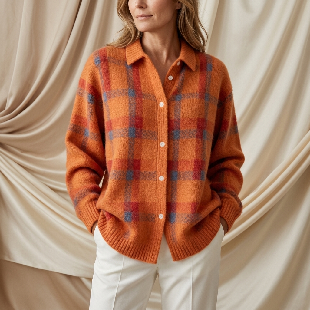 Penelope Plaid Knitted Button-Up Shirt Cardigan